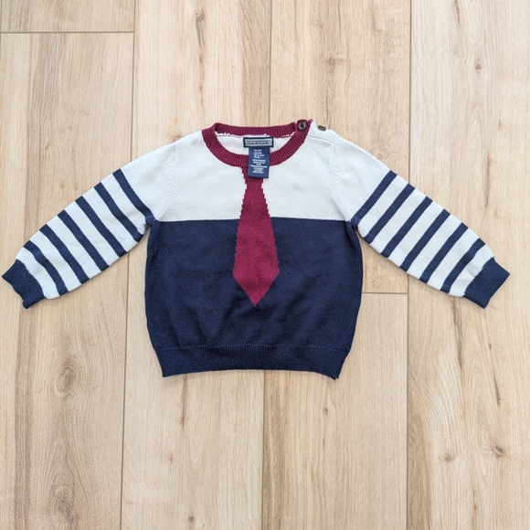newton trading co Other - Baby Sweater with Tie Design in Navy and Cream